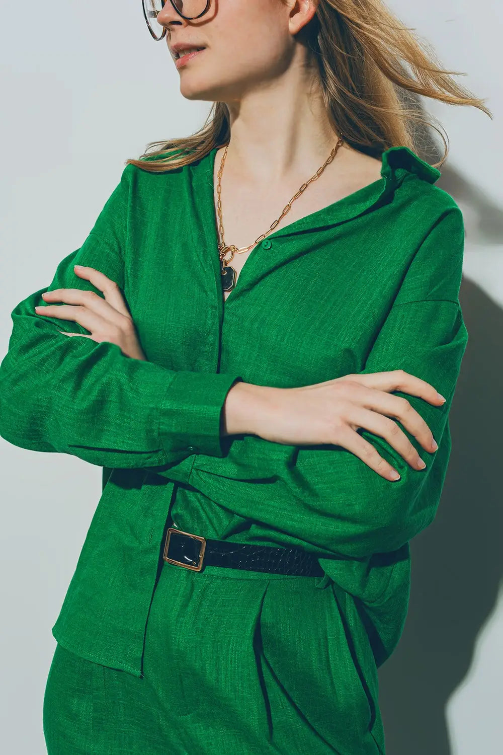 Cotton Loose Fit Shirt in green - Shirts