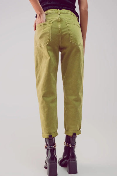 Cotton mid rise slouchy jean in acid lime - Jeans