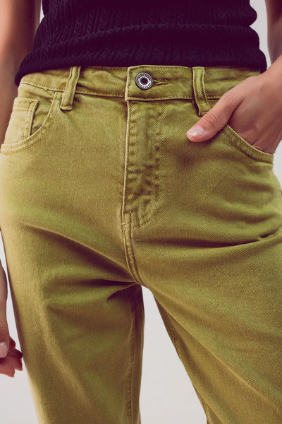 Cotton mid rise slouchy jean in acid lime - Jeans