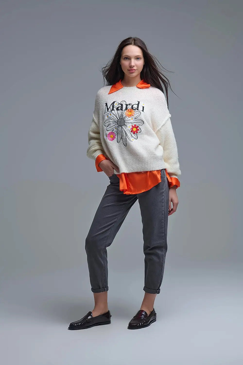 Cotton mid rise slouchy jean in Dark Gray - Jeans