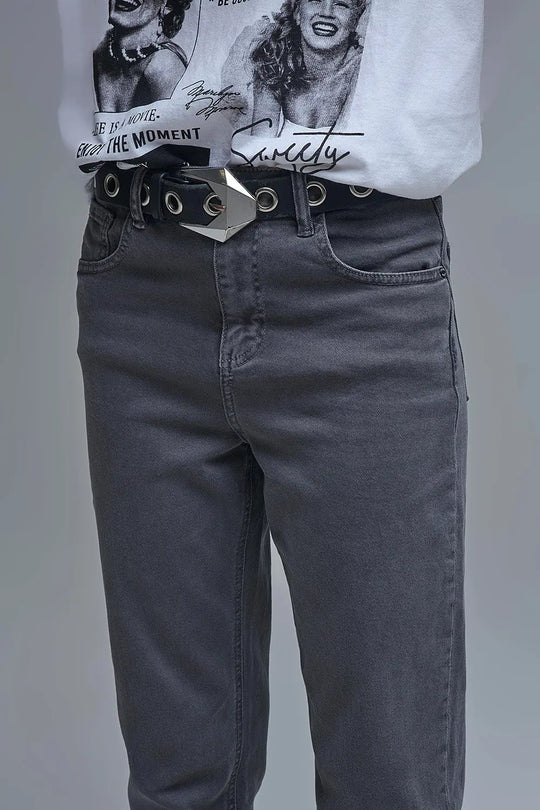 Cotton mid rise slouchy jean in Dark Gray - Jeans