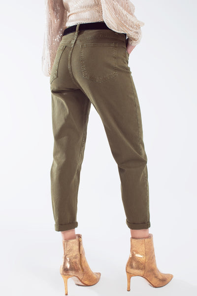 Cotton mid rise slouchy jean in khaki sepia