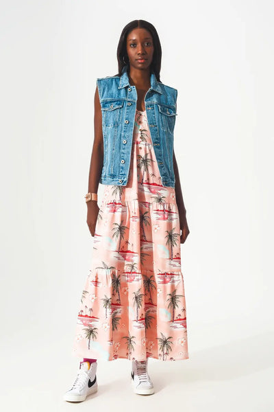 cotton sleeveless denim jacket in 70s blue - Coats and Jackets