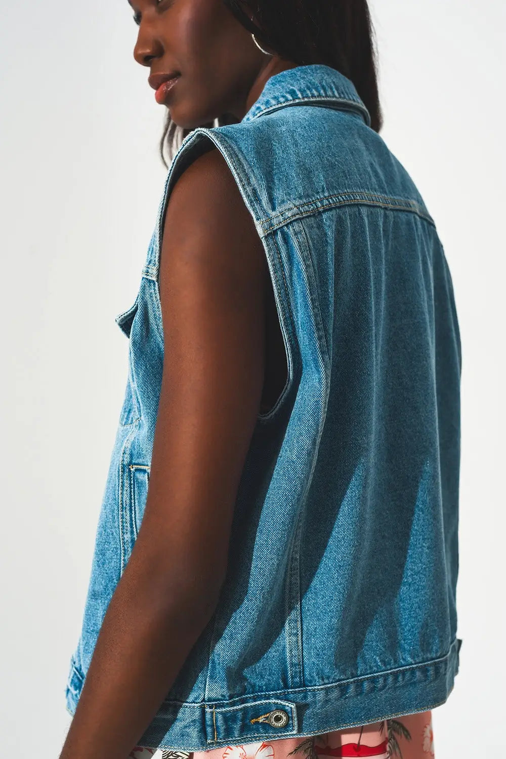 cotton sleeveless denim jacket in 70s blue - Coats and Jackets