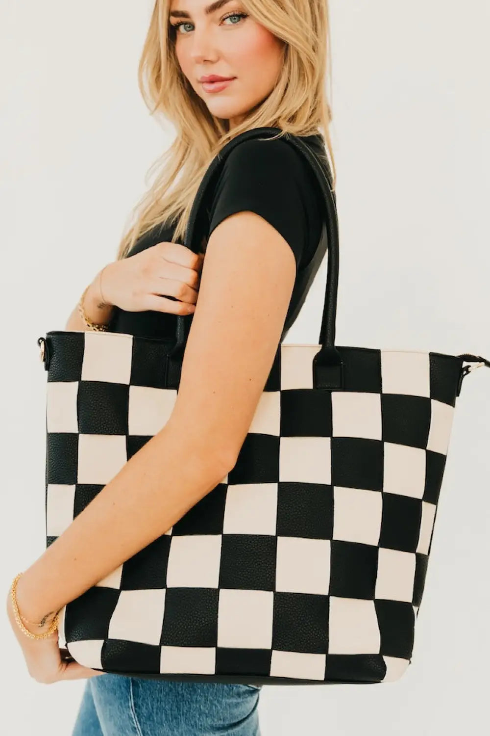 Courtney Checkered Tote - Checkered Black - Tote Bag