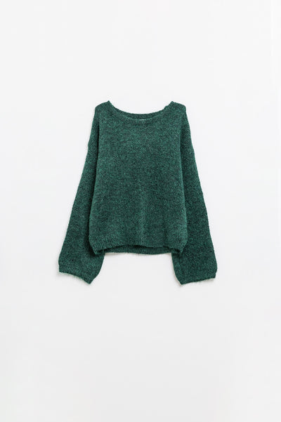 Q2 Cozy Balloon Sleeve Jumper in Emerald Green