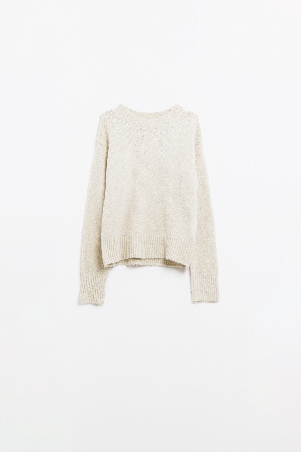 Q2 Cozy Basic Crew Neck Knitted Sweater in Cream