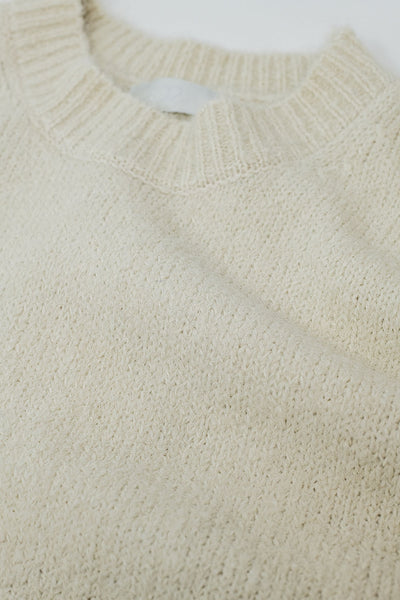 Cozy Basic Crew Neck Knitted Sweater in Cream