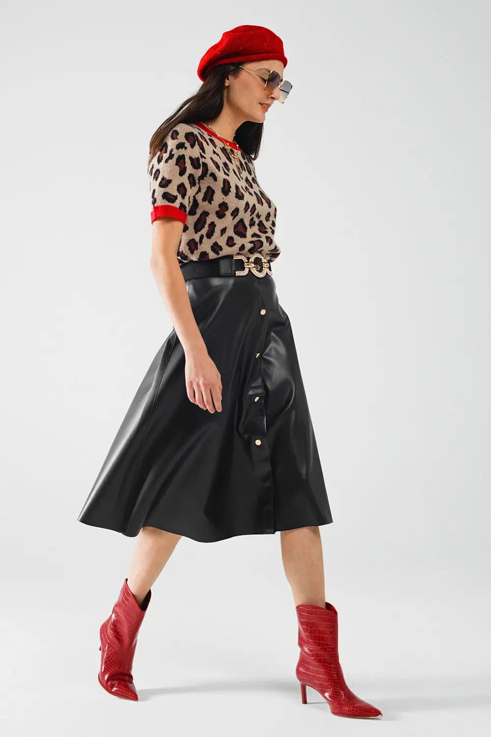 cozy panther print sweater shirt with red edges - One Size / Brown - Sweaters