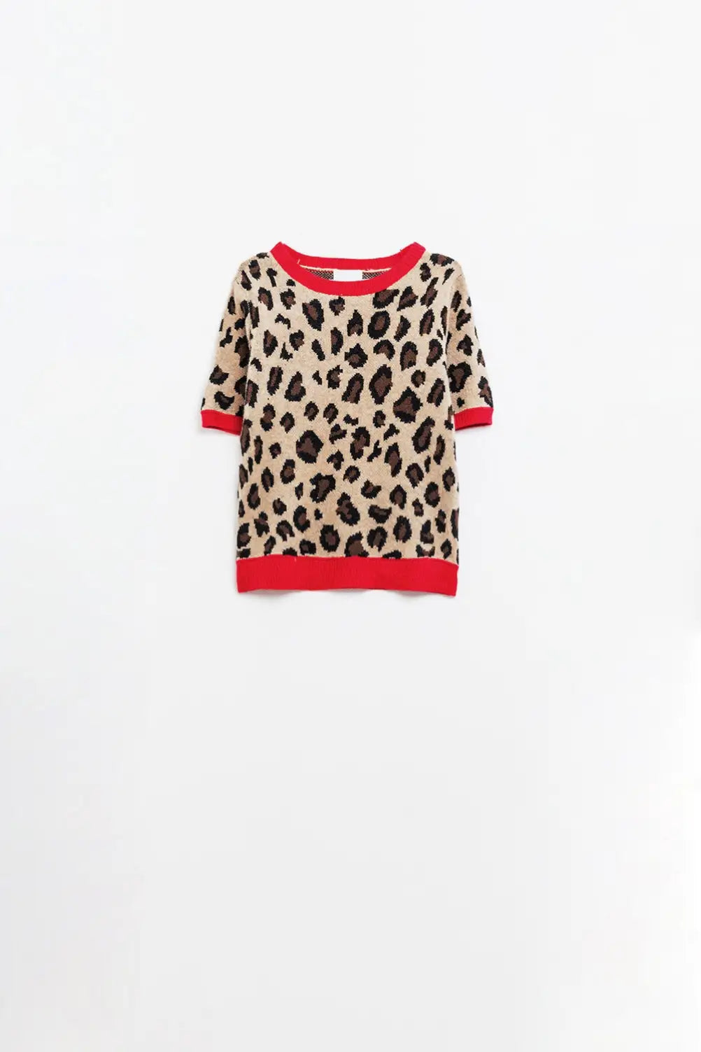 cozy panther print sweater shirt with red edges - One Size / Brown - Sweaters