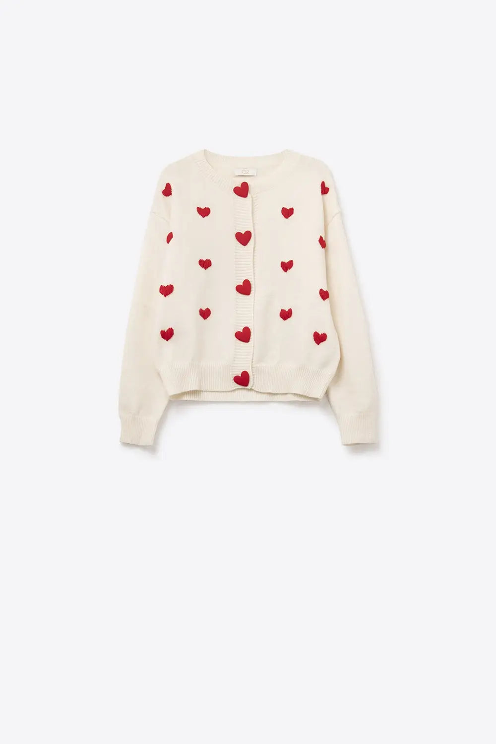 Cozy White Cardigan with Red Hearts - One Size / Red - Sweaters