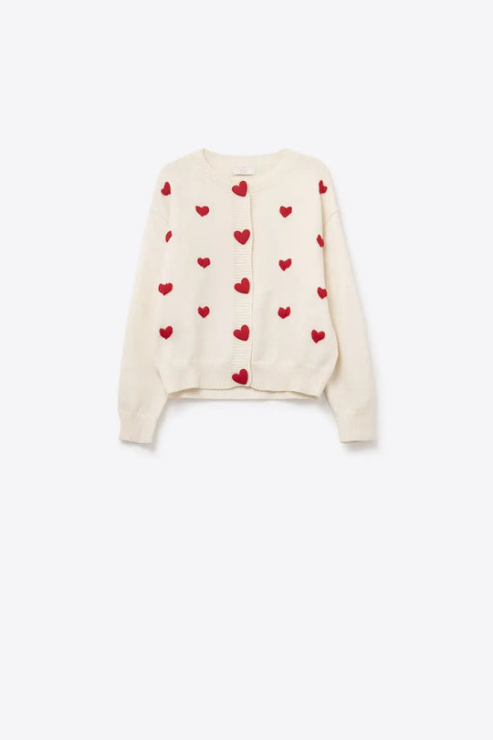 Cozy White Cardigan with Red Hearts - One Size / Red - Sweaters