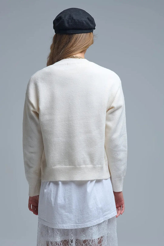 Cozy White Cardigan with Red Hearts - One Size / Red - Sweaters