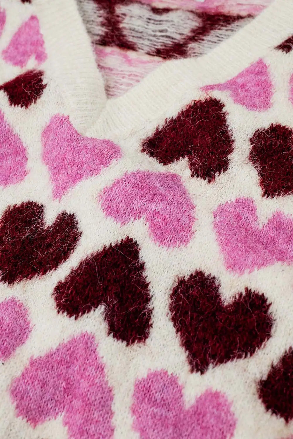 Cozy White Sweater With Pink Hearts - One Size / Pink - Sweaters