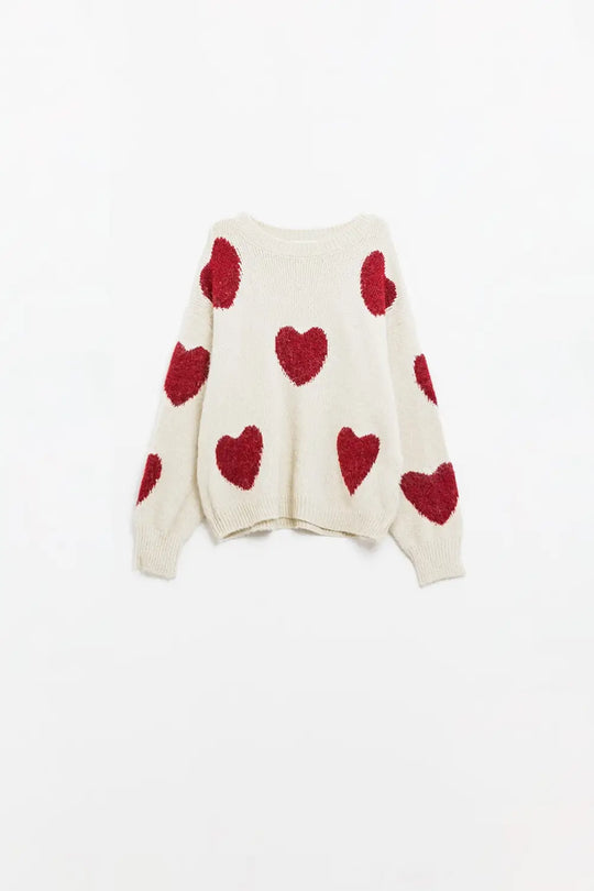 Hearts Bursting White Sweater - One Size / White - Sweaters