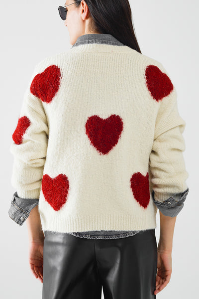 Hearts Bursting White Sweater