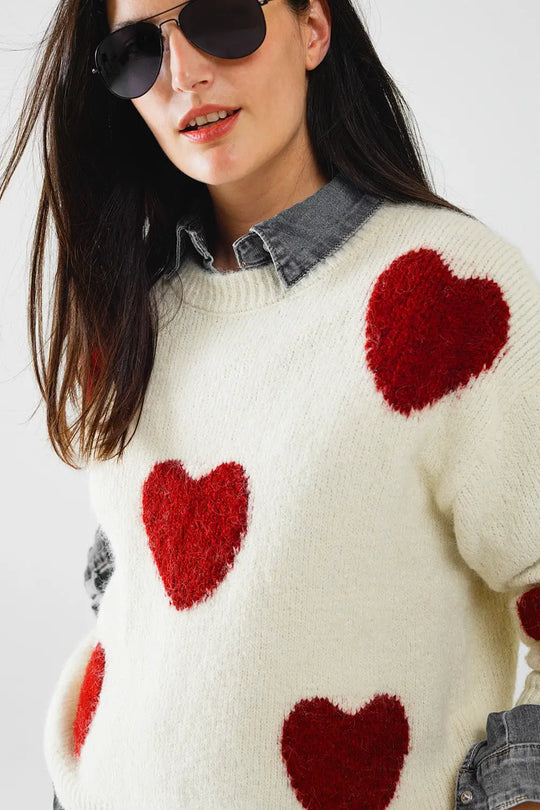 Hearts Bursting White Sweater - One Size / White - Sweaters