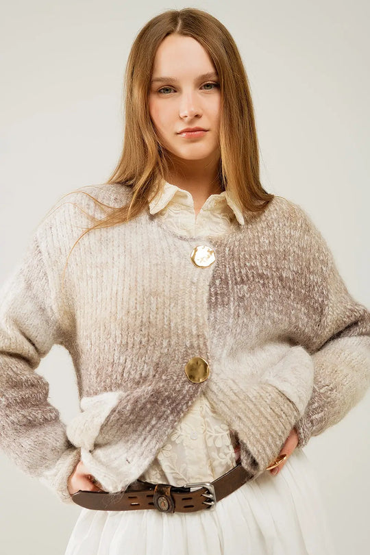 Cream and brown cable knit Cardigan - One Size / Beige - Sweaters