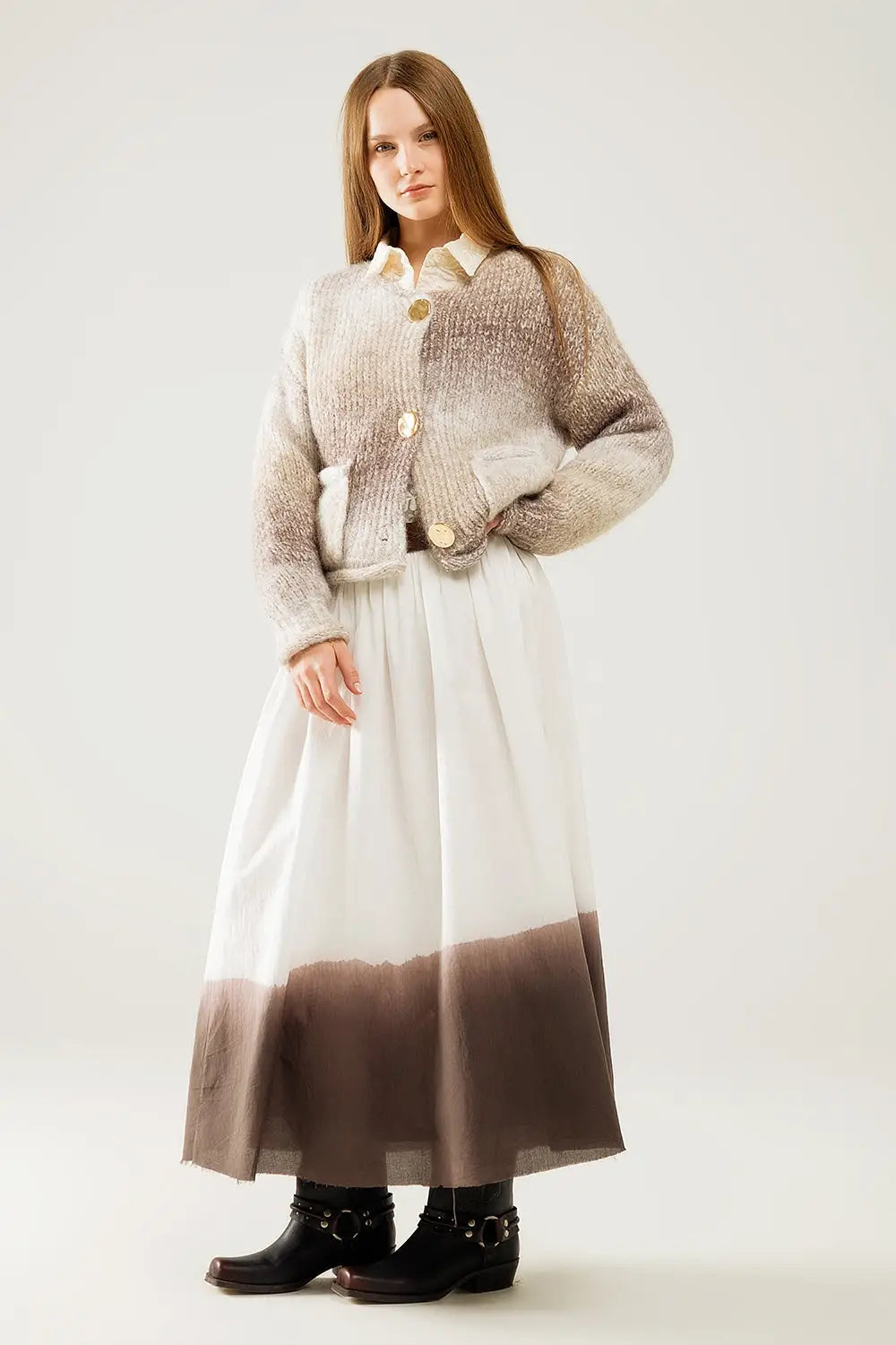 Cream and brown cable knit Cardigan - One Size / Beige - Sweaters
