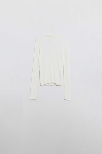 Cream basic ribbed sweater with high neck