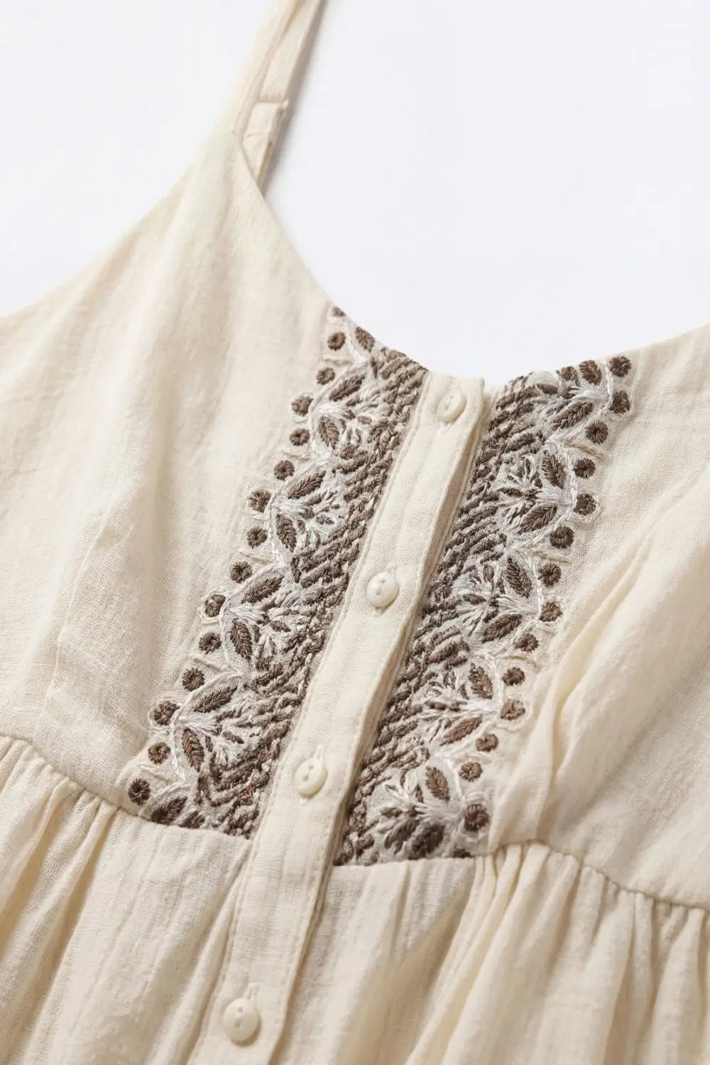 Cream Button-Front Peplum Top with Embroidered detail - Tops