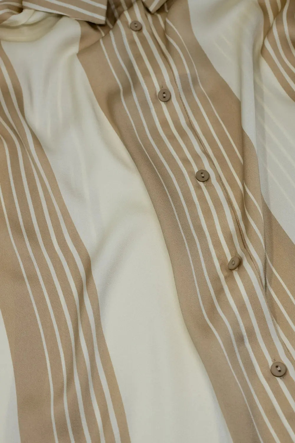 Cream Button Up Blouse With Polo Collar - Shirts
