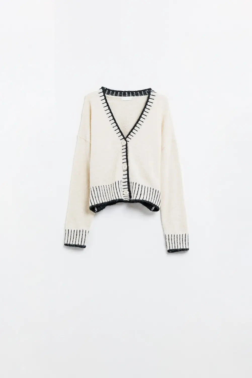 Q2 Cream cardigan with black trim