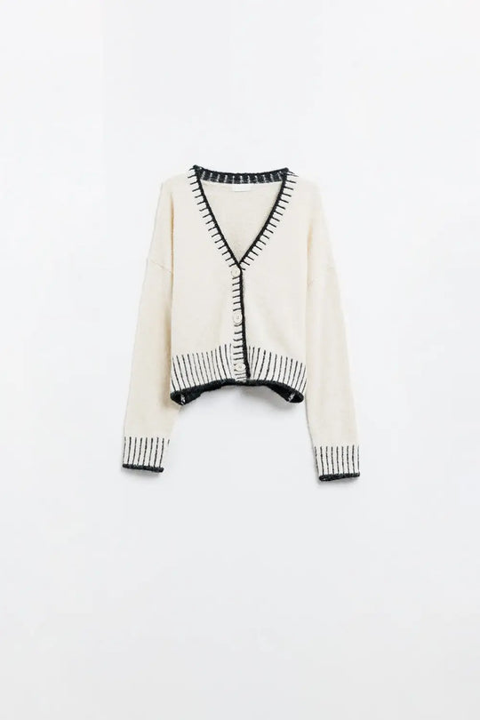 Q2 Cream cardigan with black trim