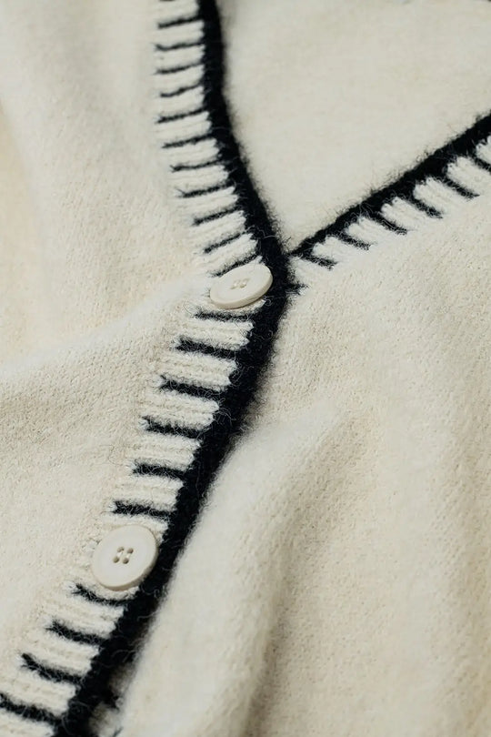 Cream cardigan with black trim - One Size / White - Sweaters