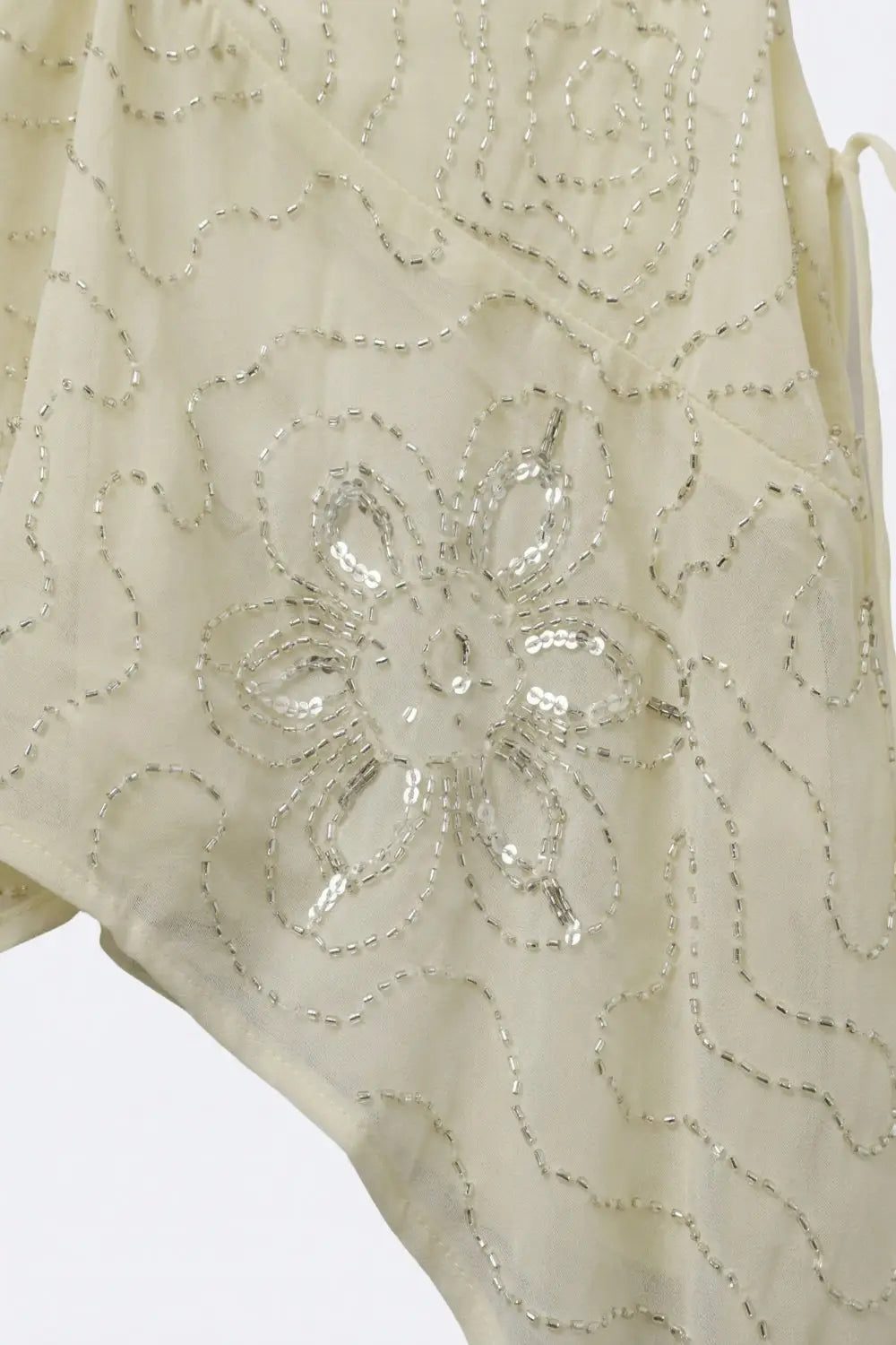 Cream chiffon Asymmetric Hem Top with Beaded embellishment - Tops