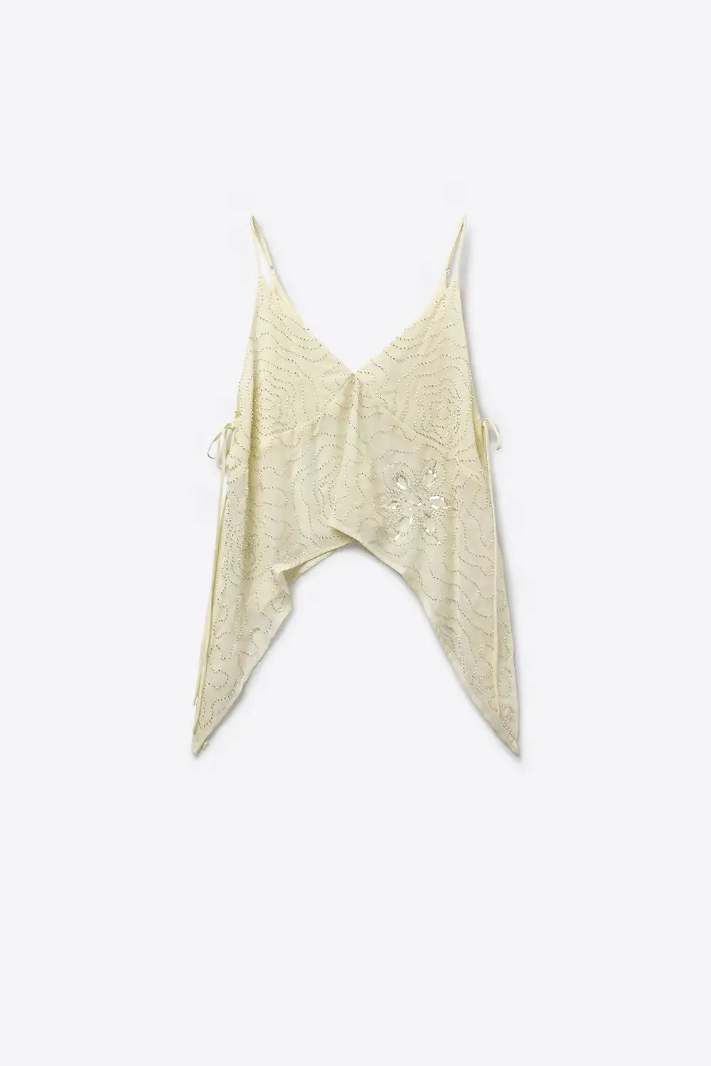 Cream chiffon Asymmetric Hem Top with Beaded embellishment - Tops