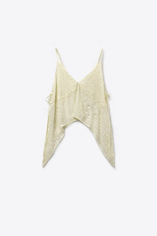 Cream chiffon Asymmetric Hem Top with Beaded embellishment - Tops