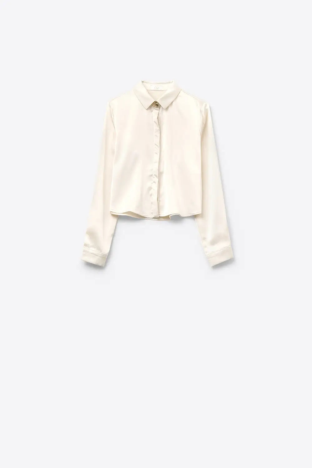 Q2 Cream cropped textured satin shirt