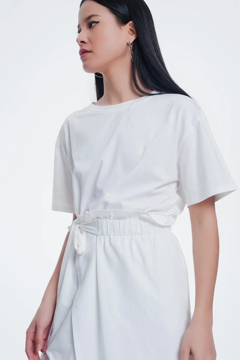 Cream dress with elastic side band - Dresses