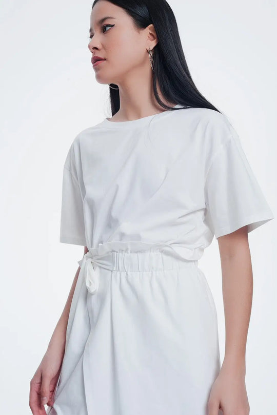 Cream dress with elastic side band - Dresses