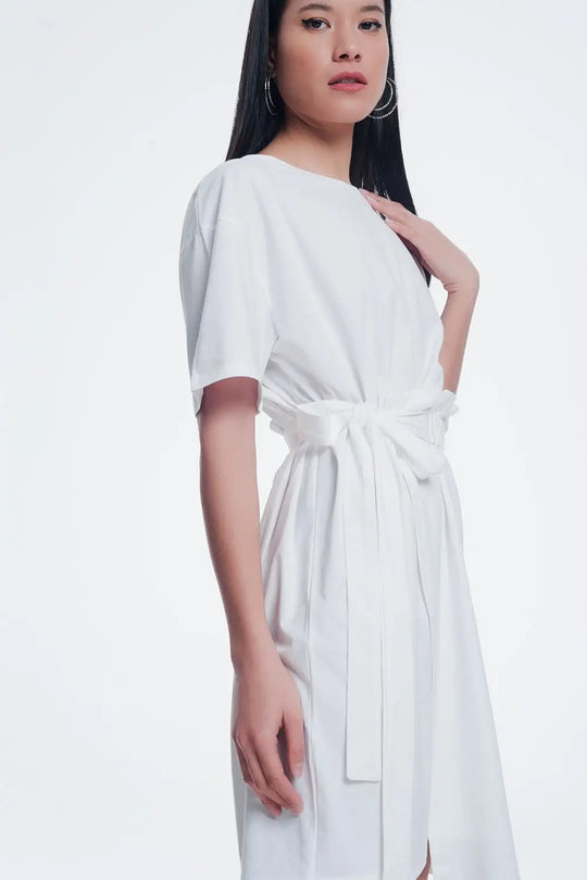 Cream dress with elastic side band - Dresses