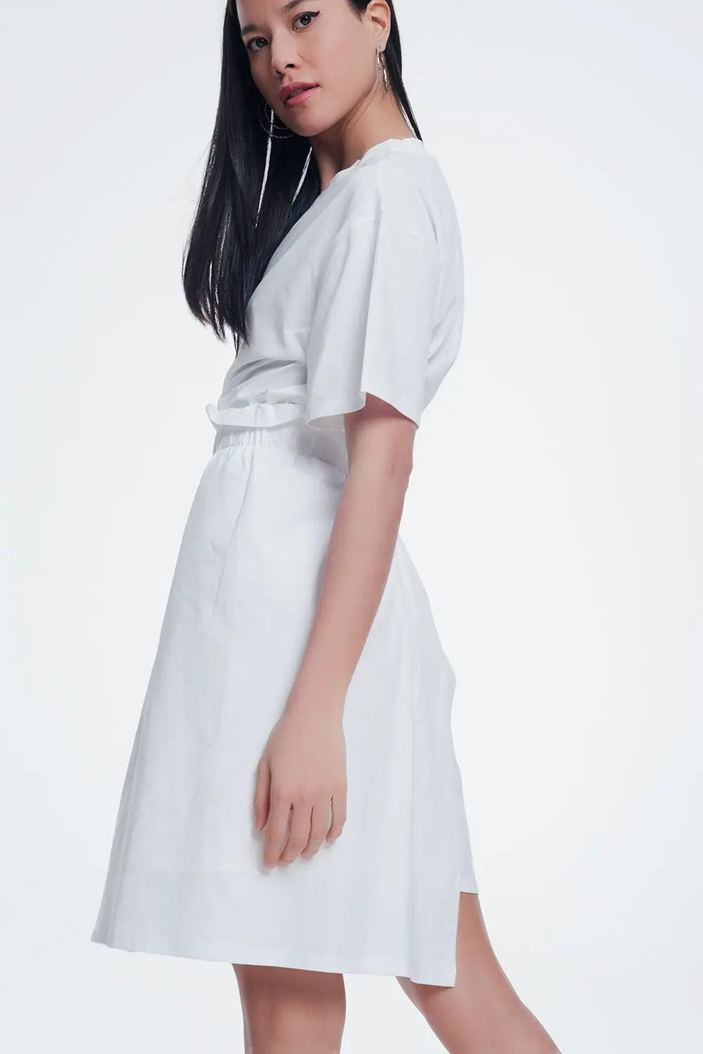 Cream dress with elastic side band - Dresses