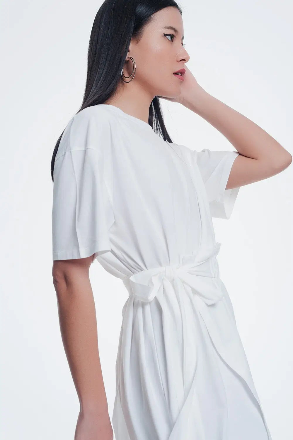Cream dress with elastic side band - Dresses