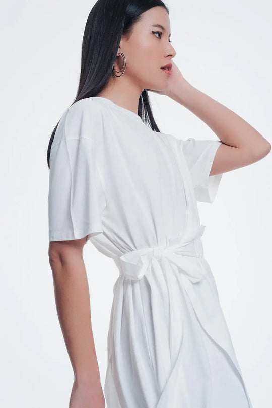 Cream dress with elastic side band - Dresses