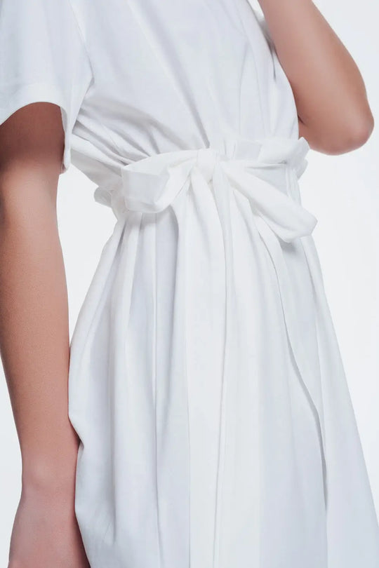 Cream dress with elastic side band - Dresses