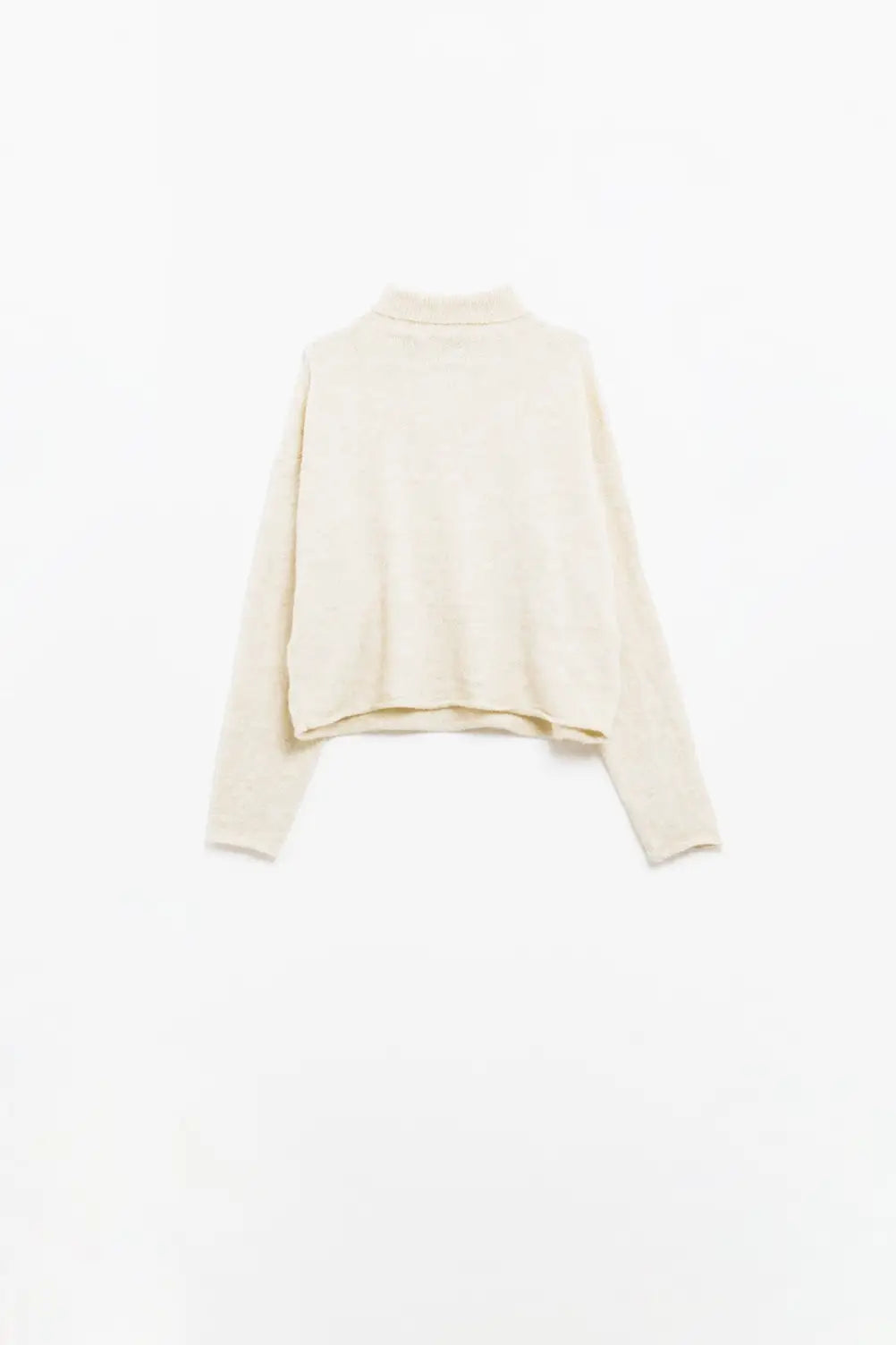 cream fluffy high neck relax fit sweater - One Size / White - Sweaters