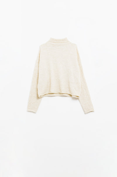cream fluffy high neck relax fit sweater