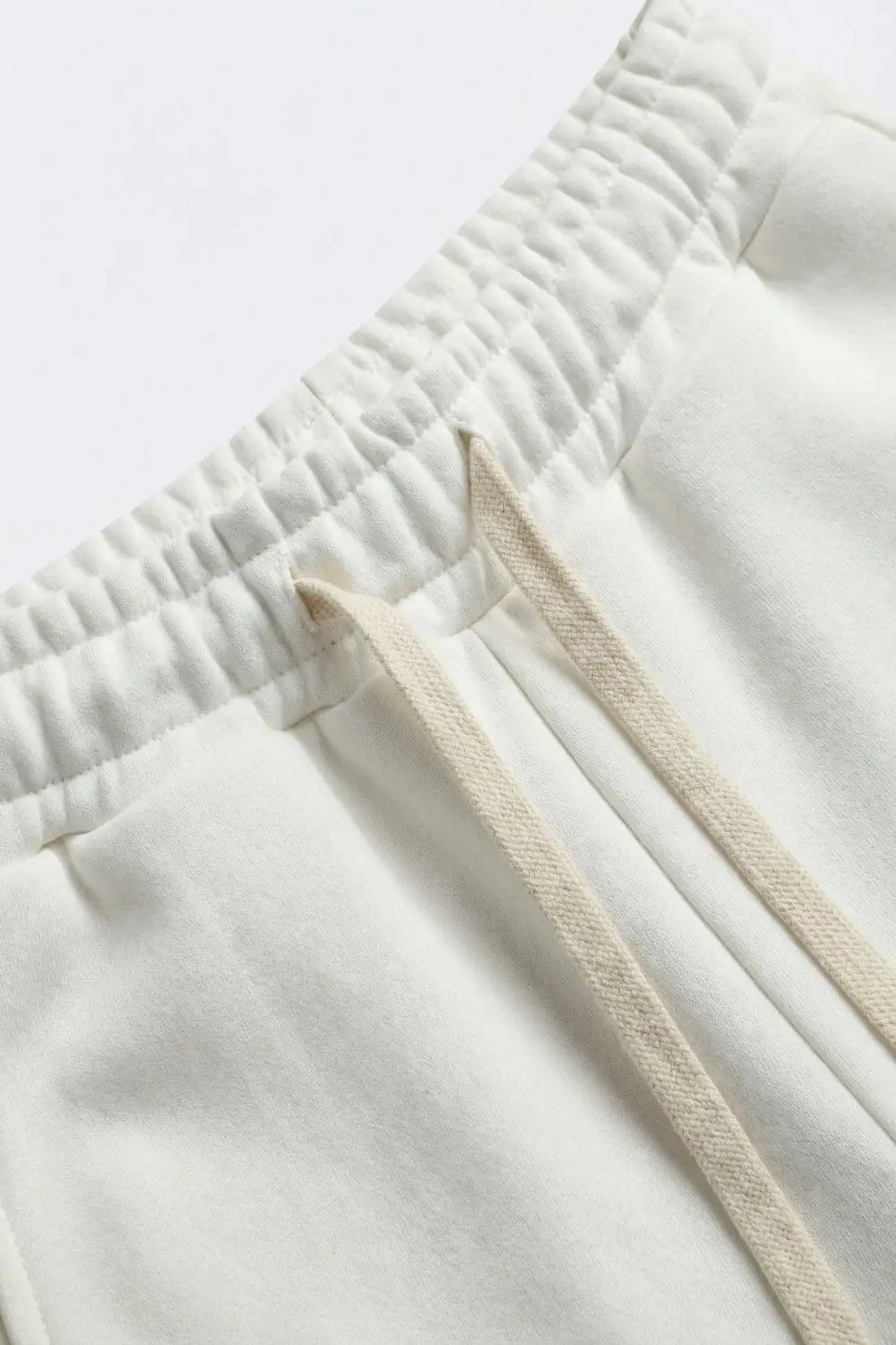 Cream Knit Straight Fit Sweatpants with elastic waist and Tie - One Size / White - Pants