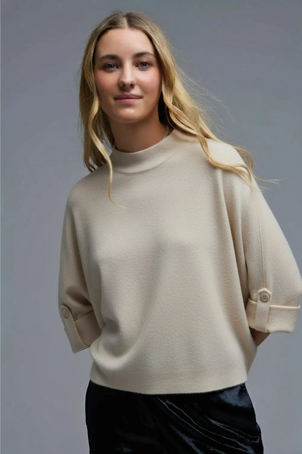 Cream Knitted Sweater with Button Details - One Size / White