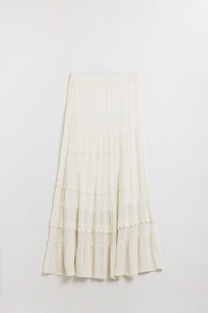 Q2 Cream Maxi Skirt With Lace Detail