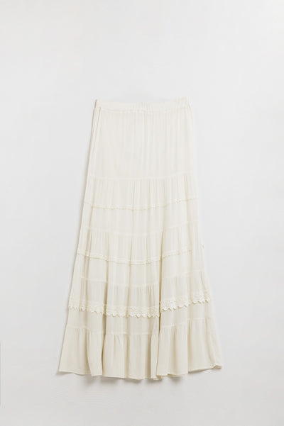 Q2 Cream Maxi Skirt With Lace Detail