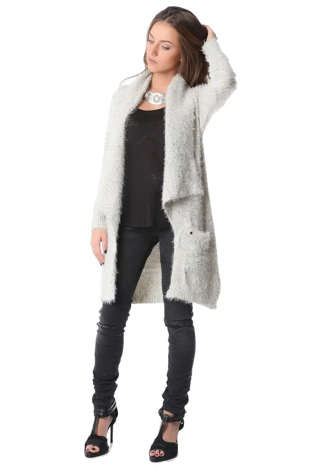 Cream midi jacket in mixed yarns - Coats and Jackets