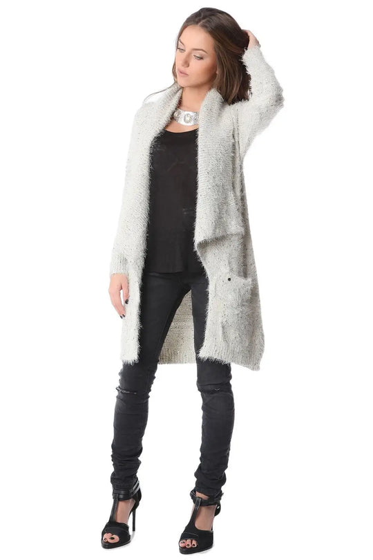 Cream midi jacket in mixed yarns - Coats and Jackets