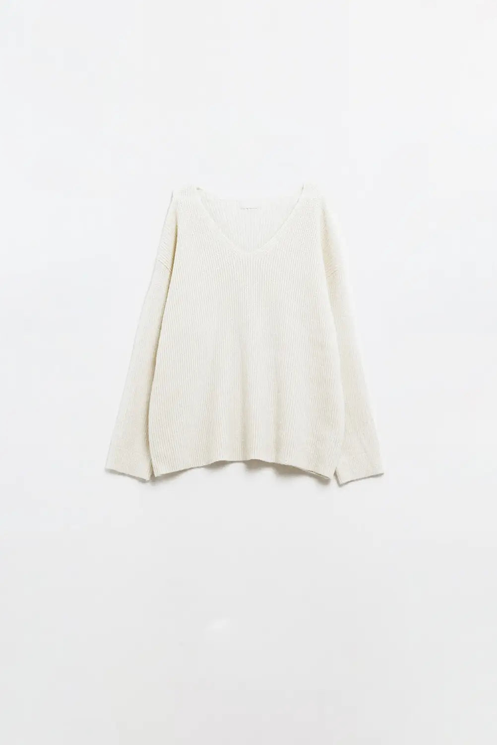 cream oversized knit sweater with V neck - One Size / White - Sweaters