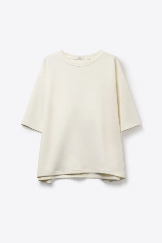 Cream Relaxed Fit Short Sleeve sweatshirt with Crewneck - One Size / White - Sweaters